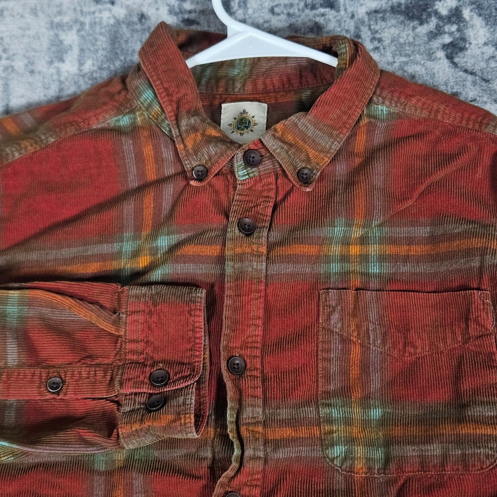 The Territory Ahead Corduroy Shirt Mens XL Burnt Orange Plaid Button Down Pocket